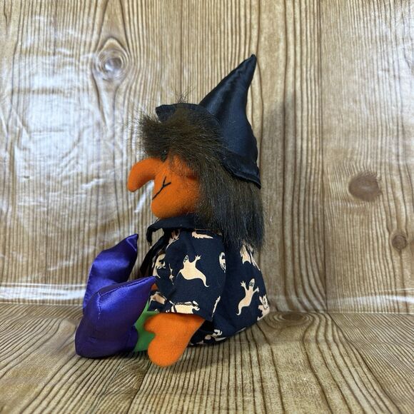 Vintage Applause Halloween Witches Plush Purple & Orange Lot Of 2 - Picture 3 of 15